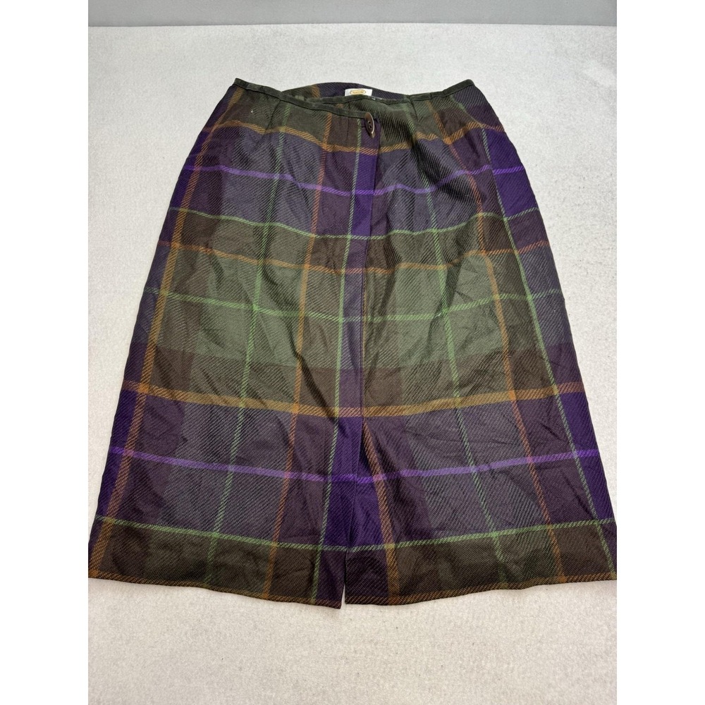Talbots Petites Skirt Womens 12 Multicolor Plaid Wool Tweed Midi Pencil Lined‎